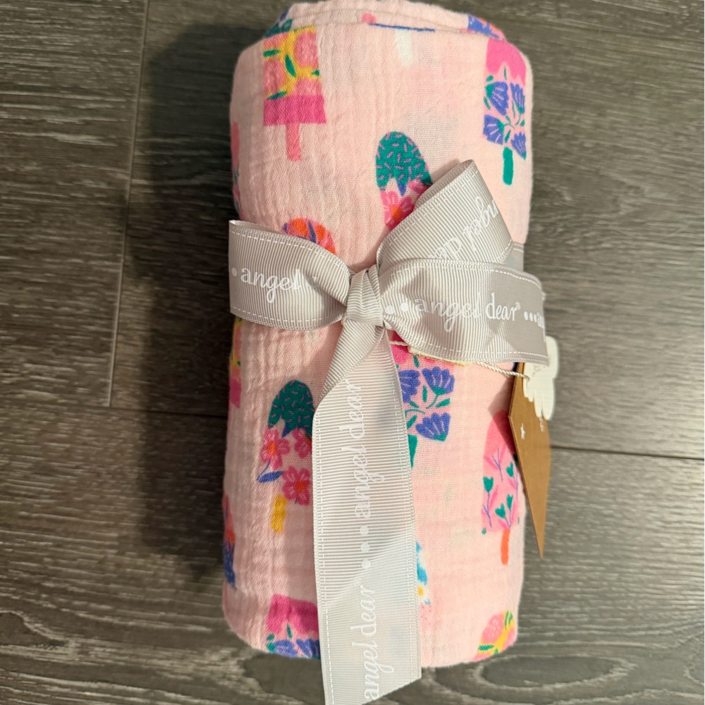 Angel Dear Pink Floral & Cactus Muslin Swaddle Blanket
